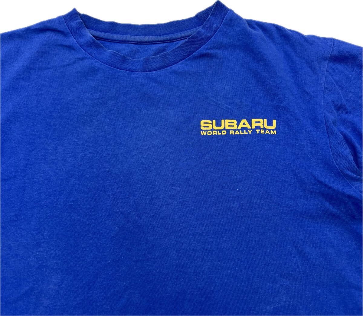 SUBARU ☆ ワールド ラリー チーム ロゴ プリント 半袖 Tシャツ ブルー M相当 スポーツ 自動車 レーシング 希少 車 グッズ スバル■CD324_画像2