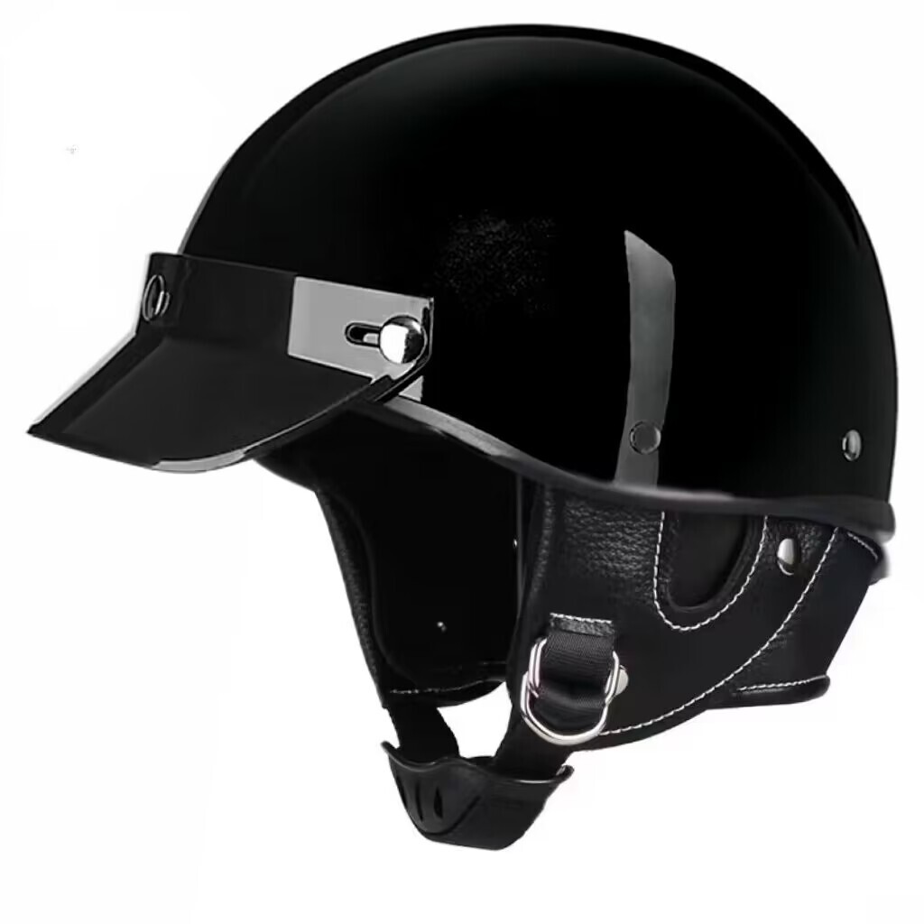 ハーレー 半帽 半キャップ ヘルメット レトロ ビンテージ ヘルメット　バイザー多色　艶有り黒　　サイズ：S_画像1
