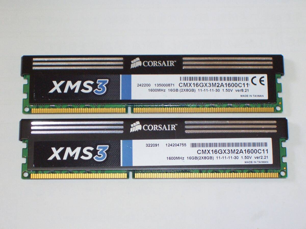 ◆ヒートスプレッダー搭載 CORSAIR製 PC3-12800 (DDR3-1600) 16GB（8GB×2枚組）完動品 即決！★送料140円！_画像1