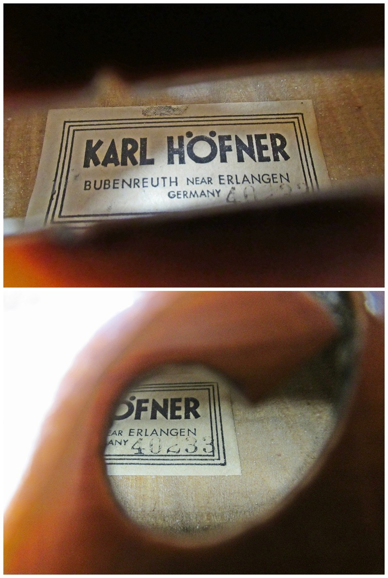 ◆[C49]KARL HOFNER カール ヘフナー　バイオリン　BUBENREUTH NEAR ERLANGEN GERMANY 40233　ドイツ製　全長/約60cm　現状品_画像10