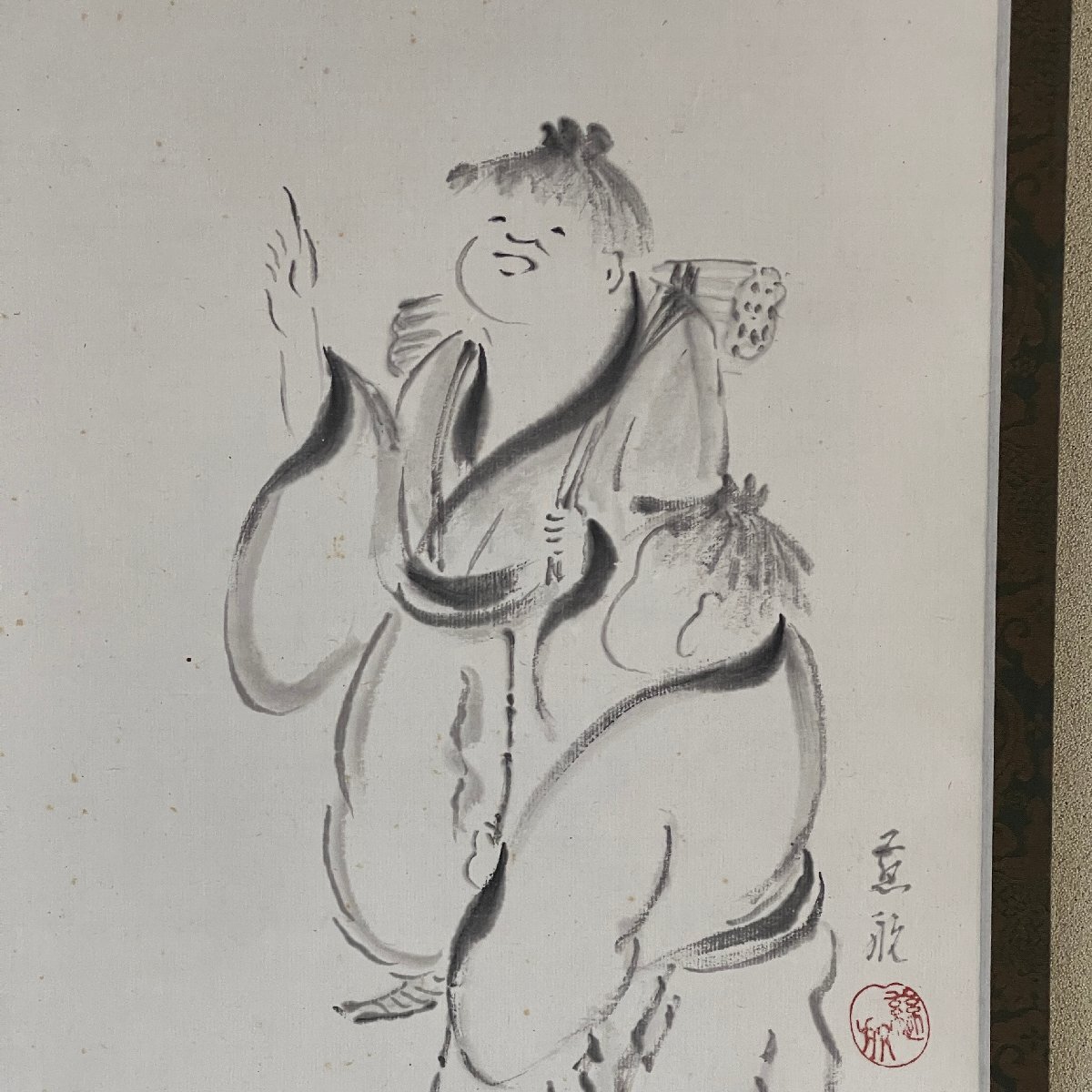 【洛座】【真作】出展作品 曹洞宗渓寿住職 楢崎道元 寒山拾得 画賛 書 掛軸＜禅文人画煎茶道具茶掛◆_画像5