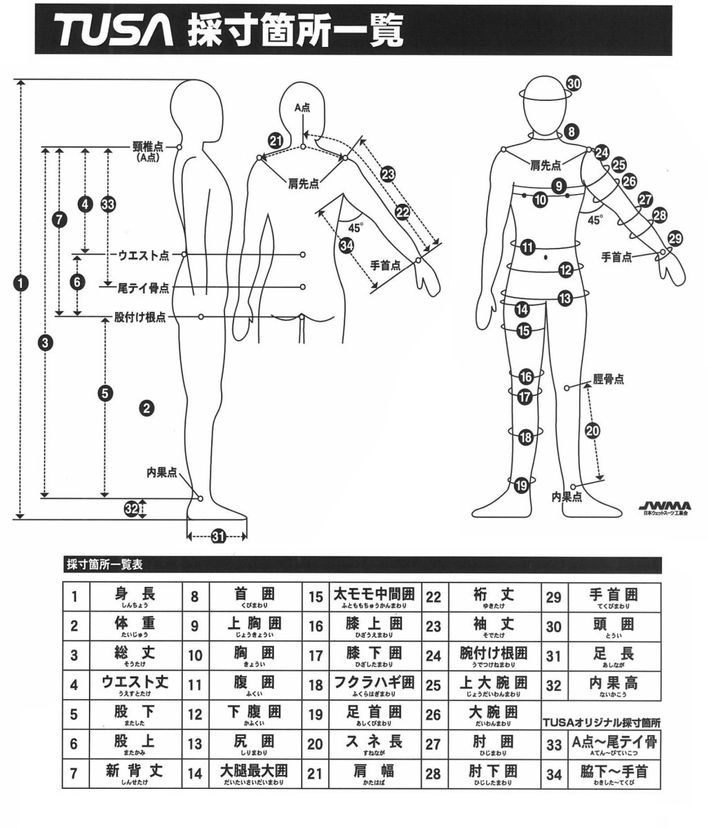 フルオーダー ウェットスーツ ダイビング用 3mm 男性用 ワンピース 【色・ロゴ 選択可能】 TUSA WEJ503 (来店採寸・出張採寸・自己採寸)_画像5