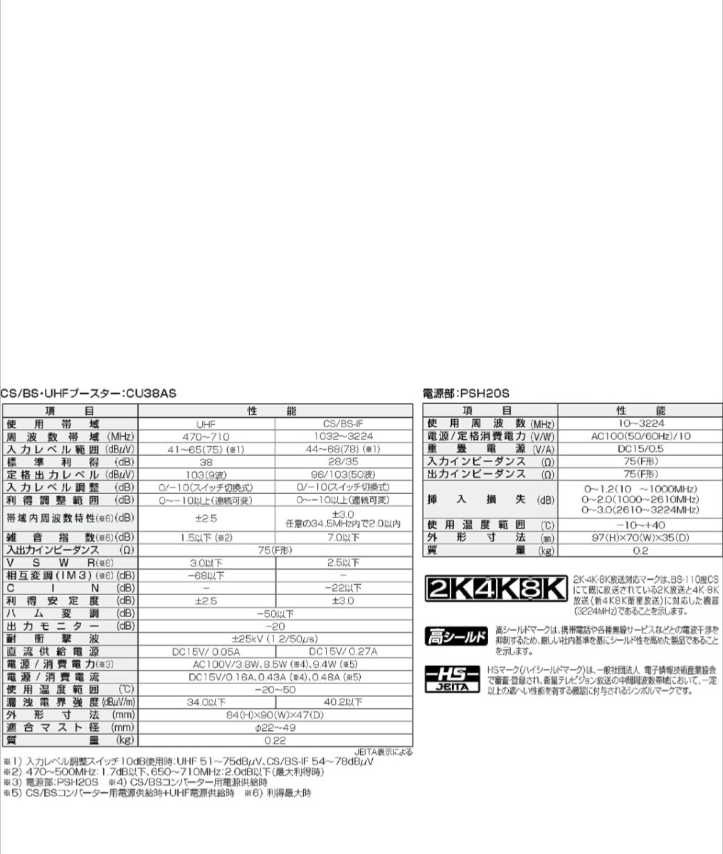 DXアンテナ 4K・8K対応 CU43ASの後継品 CS/BS-IF・UHFブースター CU38AS-_画像4