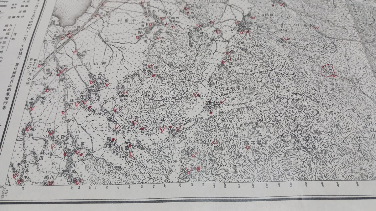 新発田　新潟県　地図　古地図　 地形図　資料　57×46cm　書込み多し表裏　明治44年測量　大正8年発行　印刷　B2025_画像4