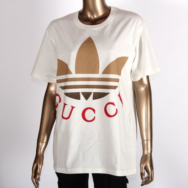 【CU】adidas x Gucci アディダス グッチ コラボ 限定 Tシャツ オフホワイト 548334 xje7a 9275 XSサイズ ロゴ 半袖トップス 新品_画像2