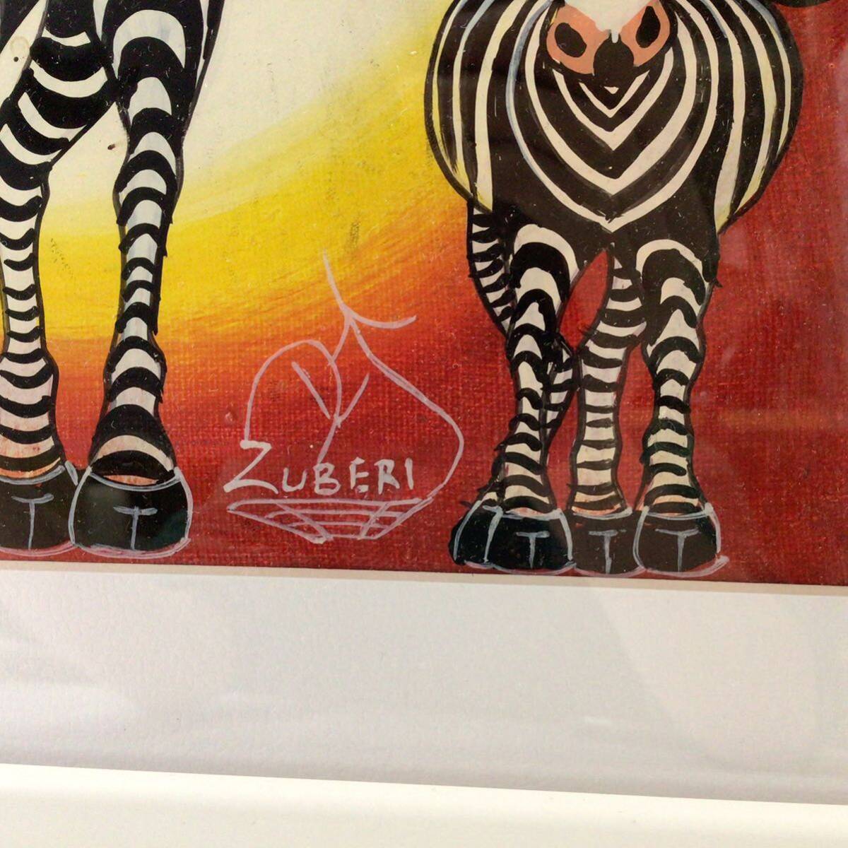 ② подлинный произведение tingatinga Africa картина зебра. семья день колесо красный 30×30cm TINGATINGA Zuberizbeli Africa n рамка na19-13
