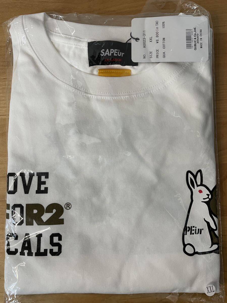 ●未開封 新品タグ付き #FR2 x SAPEur コラボ Tシャツ サプール エフアールツー ハートラビット 半袖 ホワイト 白XXL A0023-311 ロッドマンの画像3