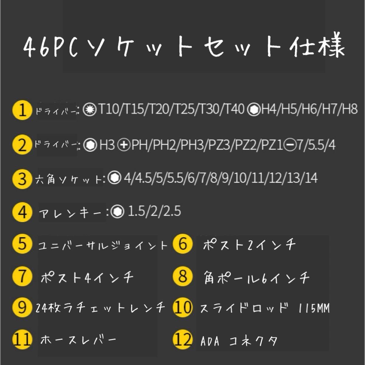 レッド 工具セット ソケットレンチ 46点 DIY メンテナンス 車整備 コンパクト ジョイント ドライバー ラチェット