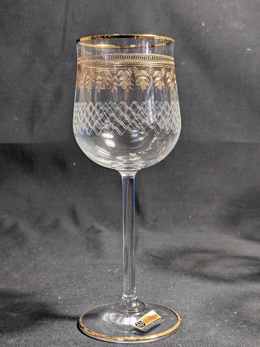 bohemian glass ボヘミアグラス　ボヘミアングラス　チェコスロバキア　カメイグラス　kamei ワイン グラス　ワイン　150ml 金彩　切子_画像4