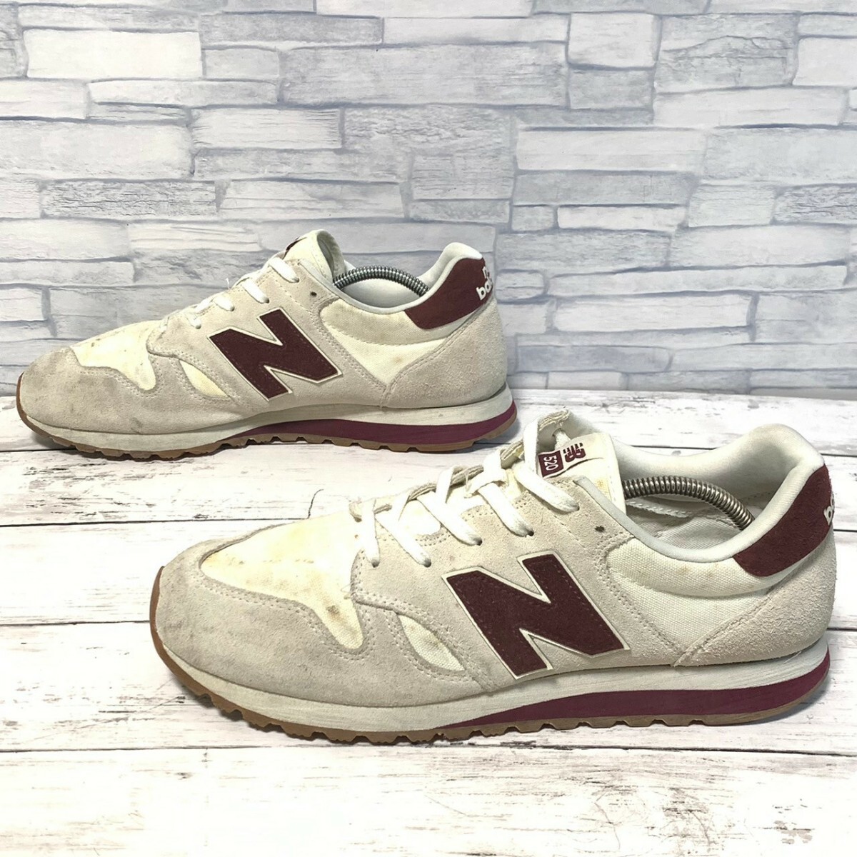 R6043bE New Balance520 ニューバランス スニーカー ホワイト×ボルドー メンズ 28cm スウェード ローカット シューズ 靴 U520CD_画像2