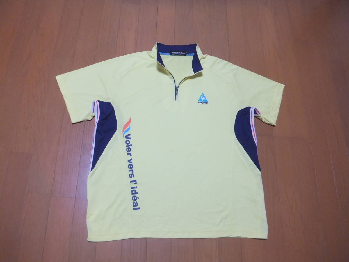 送料250円◎◇ルコック　le coq sportif Golf◇爽やかなレモンイエロー＆ネイビー！吸汗速乾 ドライ ストレッチ ハーフジップ半袖シャツ/LL_画像2