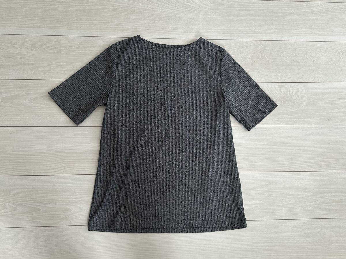 ★ユニクロ UNIQLO レディース リブボートネックTシャツ 5分袖 XL グレー★_画像1