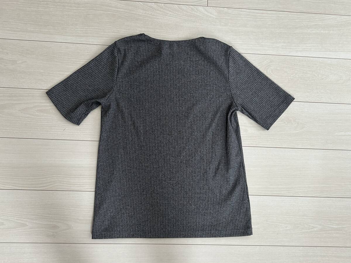 ★ユニクロ UNIQLO レディース リブボートネックTシャツ 5分袖 XL グレー★_画像5