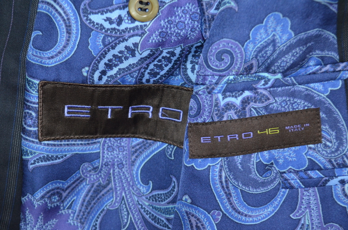 未使用品 新品級 春秋 裏地シルク100％ ETRO エトロ シングルスーツ 46 日本S～M程度 背抜き スラックス付き ジャケット メンズ ビジネスにの画像3