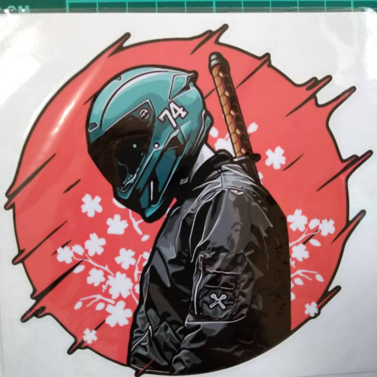 日本　日の丸　バイカー侍　ヘルメット　バイク　オートバイ　刀　桜　給油口　和風ステッカー　転写シール　防水
