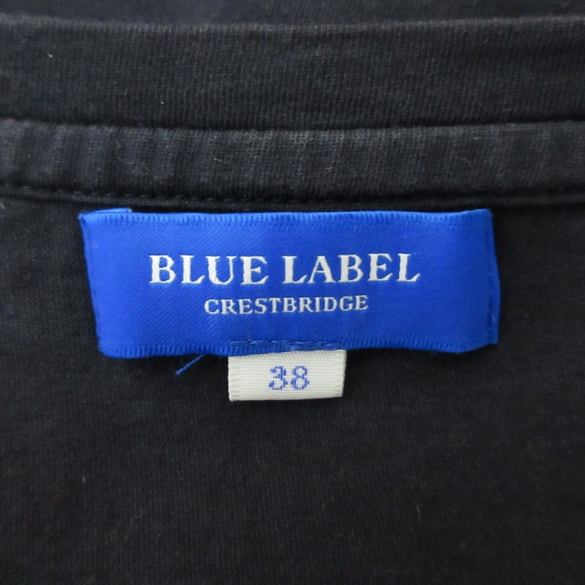  beautiful goods BLUE LABEL CRESTBRIDGE Blue Label k rest Bridge check pattern pocket short sleeves T-shirt cut and sewn 38 size black *