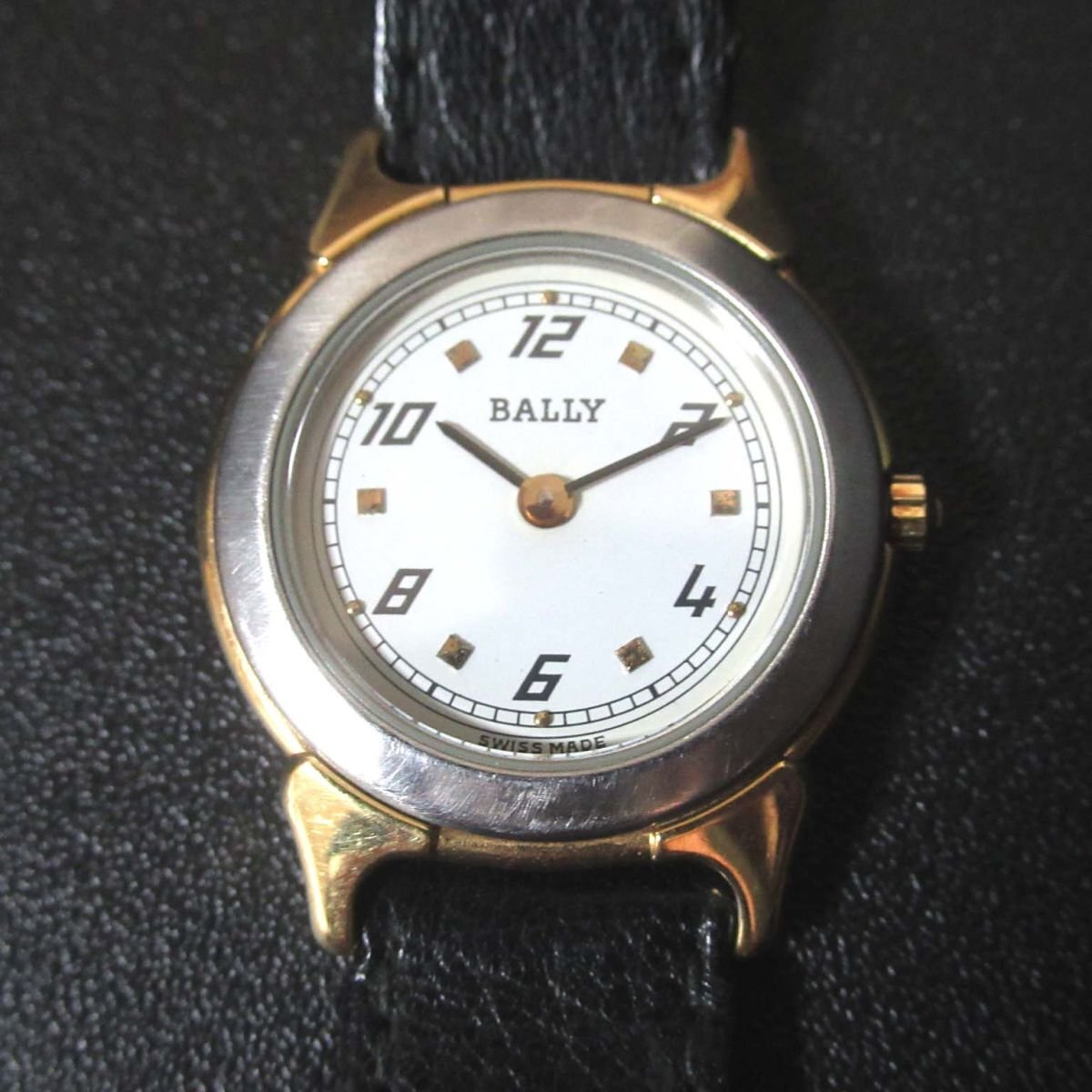  beautiful goods BALLY Bally quartz 2 hands type leather belt lady's watch wristwatch 13.01 white face × black belt 
