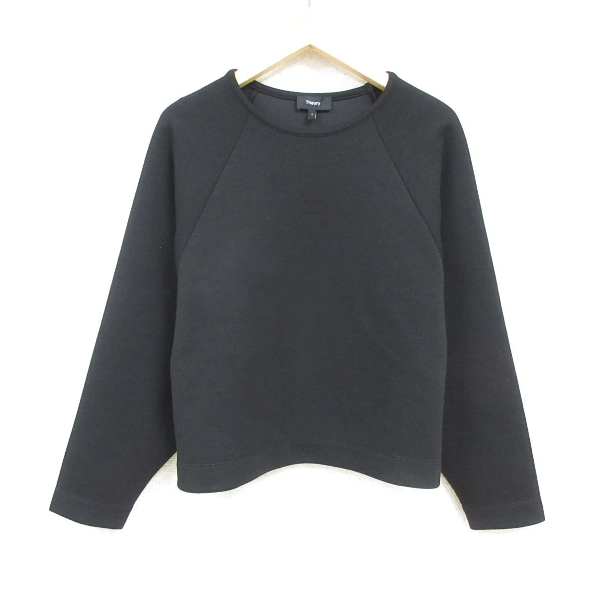 美品 22SS Theory セオリー LS RAGLAN TOP DOUBLE JERSEY 長袖 クルーネック プルオーバー カットソー S ブラック ◆_画像1