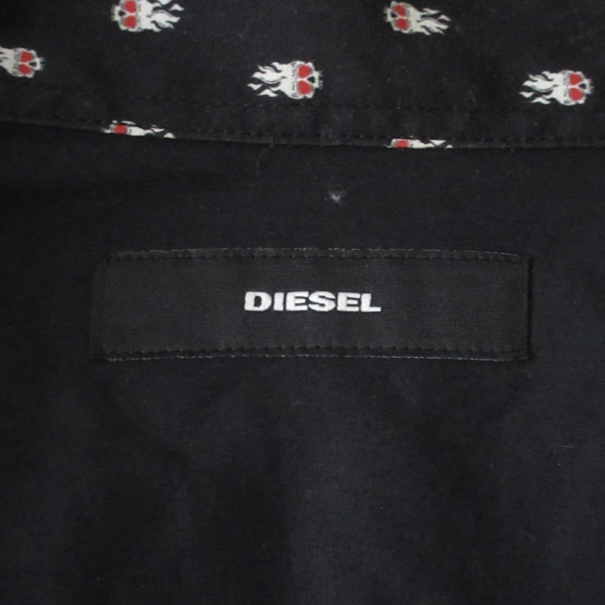 美品 DIESEL ディーゼル S-FRY-SKULL スカルプリント 総柄 ロゴ刺繍 半袖 シャツ 大きいサイズ XL ブラック ◆_画像5