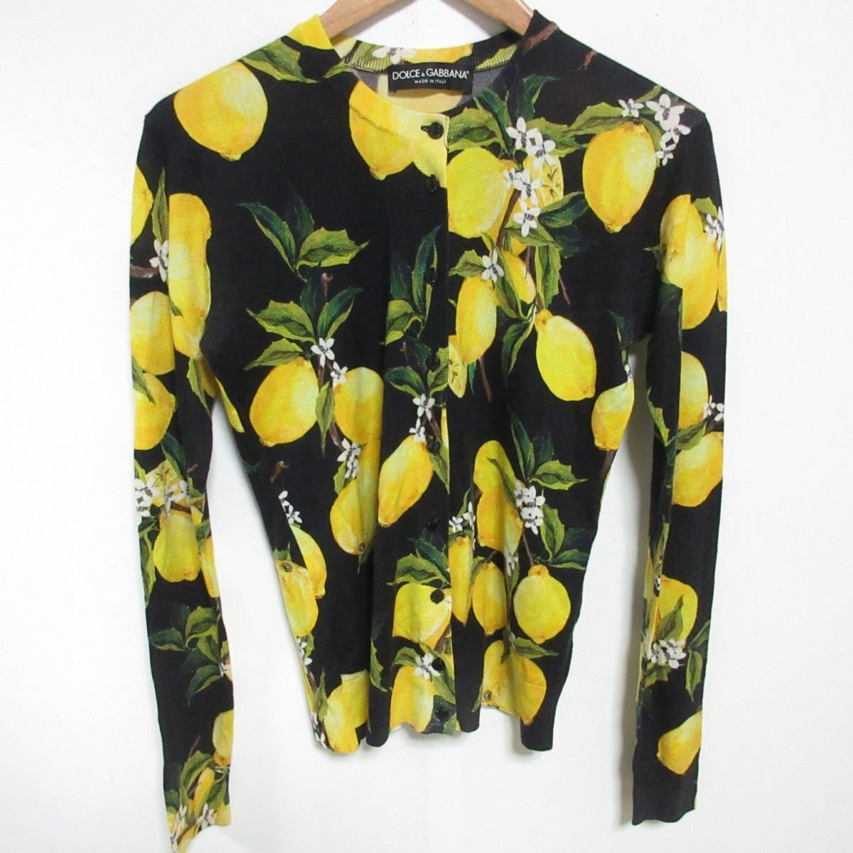  beautiful goods DOLCE & GABBANA Dolce & Gabbana lemon pattern cashmere × silk knitted cardigan 38 multicolor *