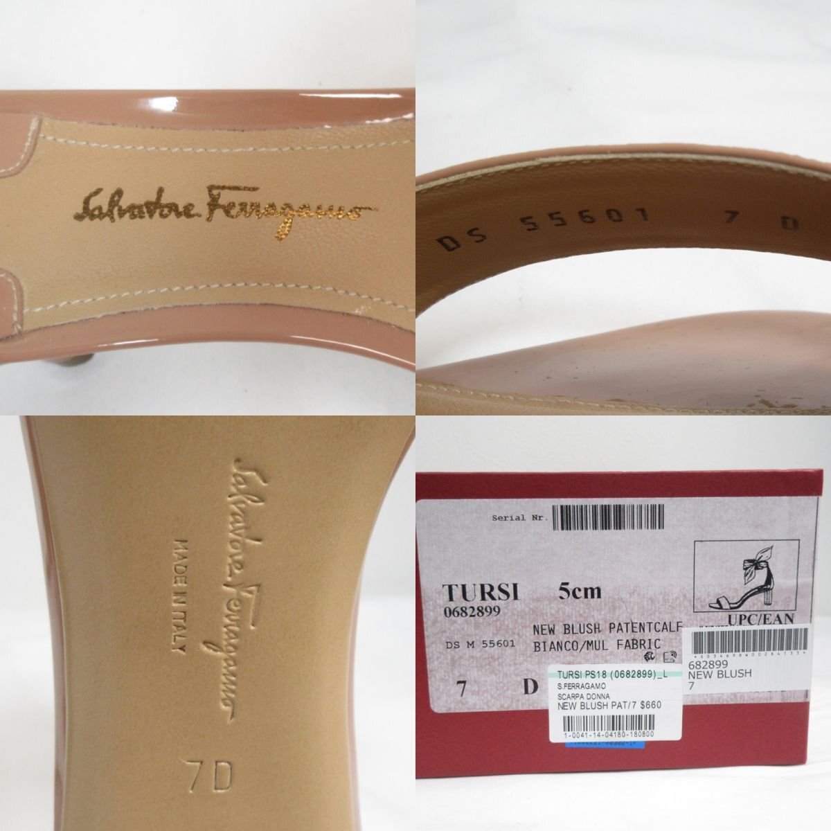 美品 23SS Salvatore Ferragamo サルヴァトーレフェラガモ TURSI エナメル スカーフ付 フラワーヒール サンダル 7 24cm相当 ピンクベージュ_画像9