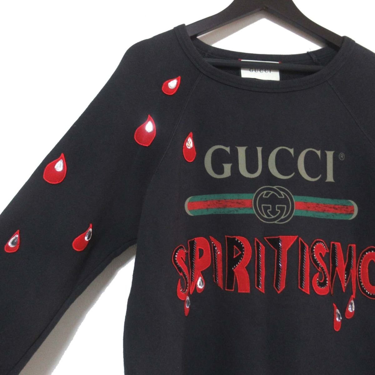 美品 GUCCI グッチ SPIRITISMO ビジュー装飾 裏パイル地 プリント スウェットシャツ トレーナー 497253 X9S46 XSサイズ ブラック_画像3