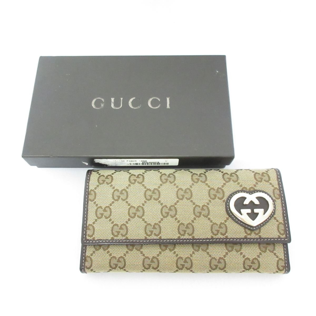 未使用 GUCCI グッチ ラブリーハート GGキャンバス レザー 長財布 ロングウォレット 251861 ベージュ ◆_画像1