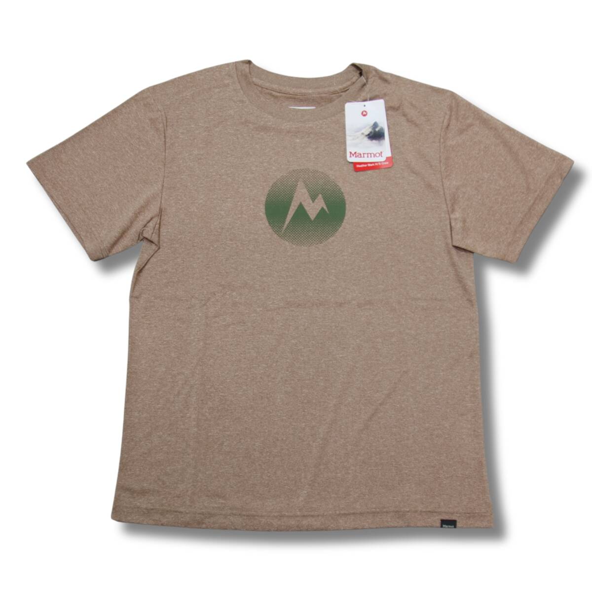 即決☆マーモット MARK ロゴ 半袖Tシャツ CY/Lサイズ 送料無料 速乾吸汗 UPF30 キャンプ ブラウン系カーキ Marmot