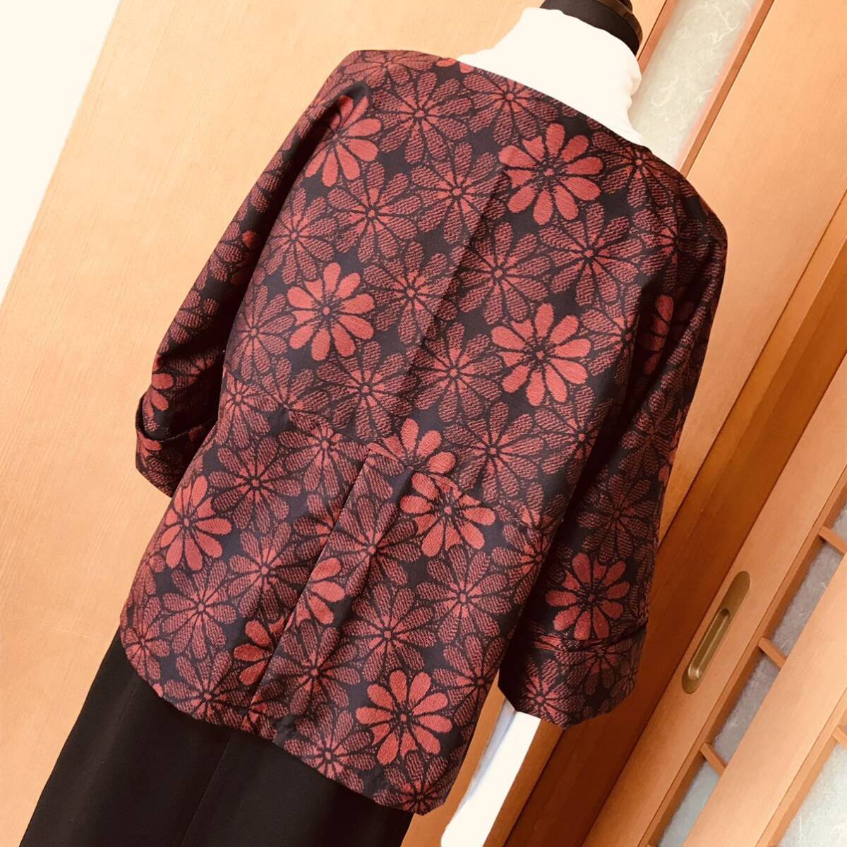 ハンドメイド☆ ^_^着物リメイク  紬 絹 七分袖 ジャケットの画像5