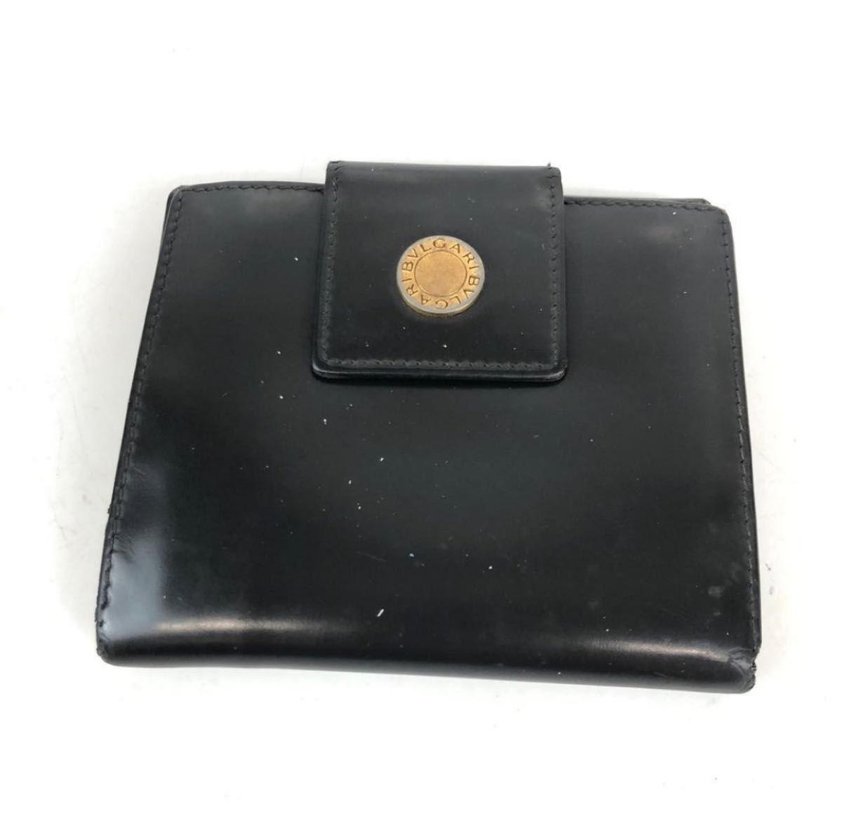 二つ折り財布 ブラック BVLGARI レザー コンパクト