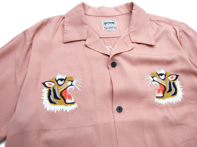 新品 HOUSTON スーベニアシャツ ピンクXL トラ総刺繍 虎 ヒューストン メンズシャツ ベトジャン柄 ベトナム アロハ 新着 41071の画像4