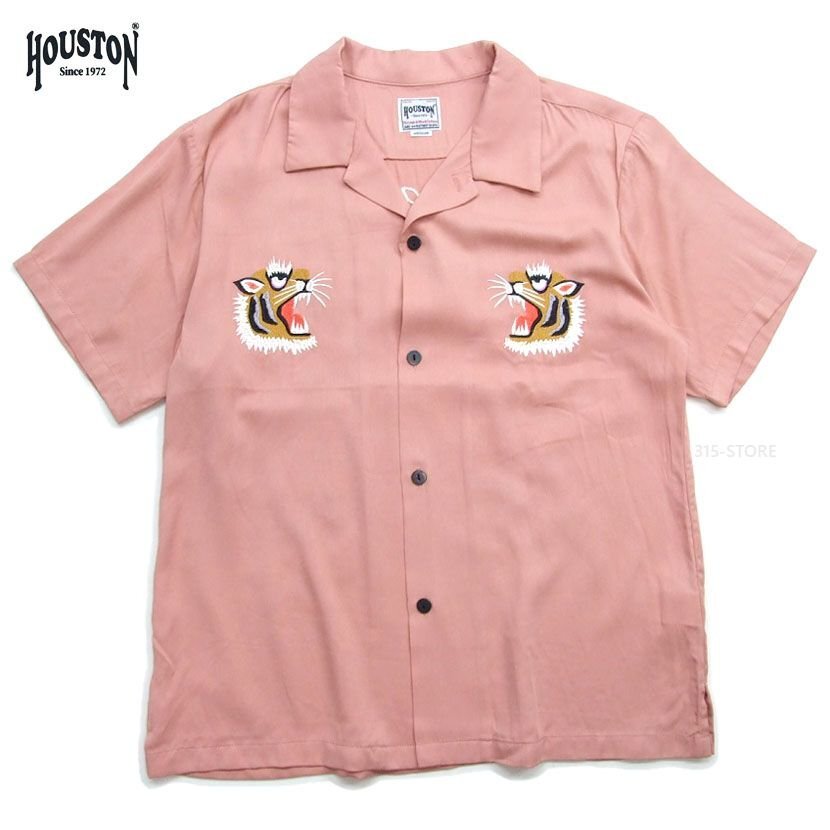 新品 HOUSTON スーベニアシャツ ピンクXL トラ総刺繍 虎 ヒューストン メンズシャツ ベトジャン柄 ベトナム アロハ 新着 41071の画像1