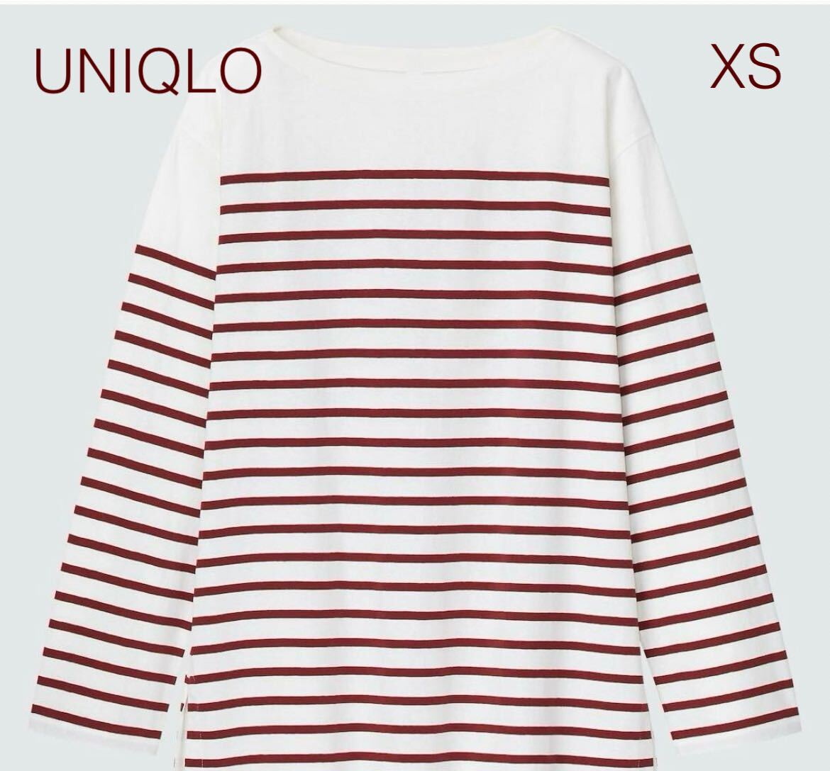 ユニクロ　UNIQLO ボーダーオーバーサイズT ホワイト×レッド　XS カットソー　 ロンT ボーダー　 長袖