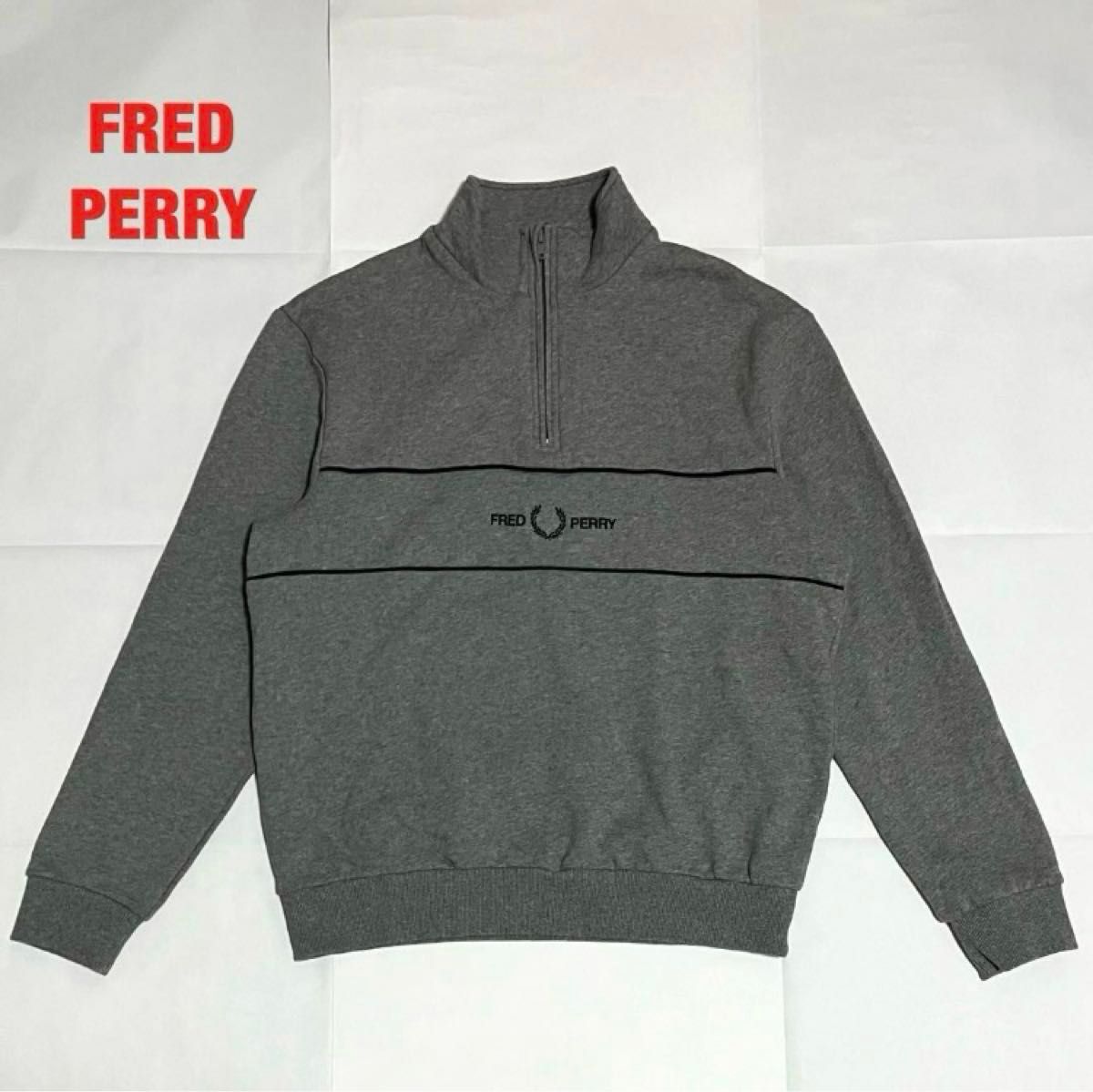 【人気】FRED PERRY　フレッドペリー　ハーフジップスウェット　月桂樹ロゴ　刺繍ロゴ　ユニセックス　インポート　M9592
