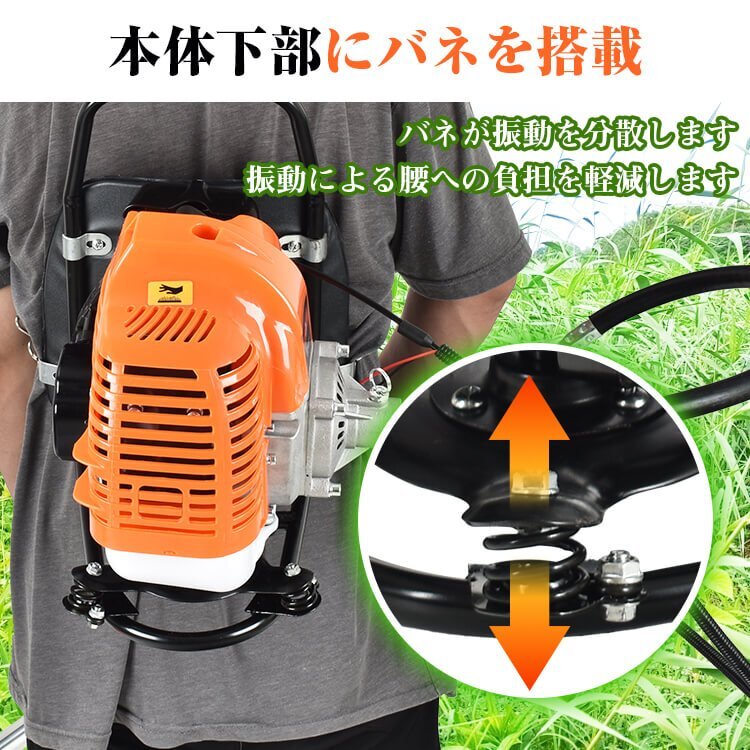 訳あり 草刈機 背負い式 刈払機 エンジン 43cc 芝刈り機 2サイクル コードレス チップソー ナイロンコードカッター 伐採 草刈り sg065-w_画像6