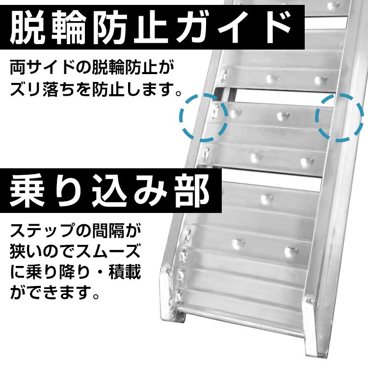 訳あり アルミ ラダー スロープ レール バイク 車 幅広 折りたたみ 滑り止 梯子 軽量 ブリッジ ツメ式フック 歩み板 バギー 農機具 ny514-w_画像6