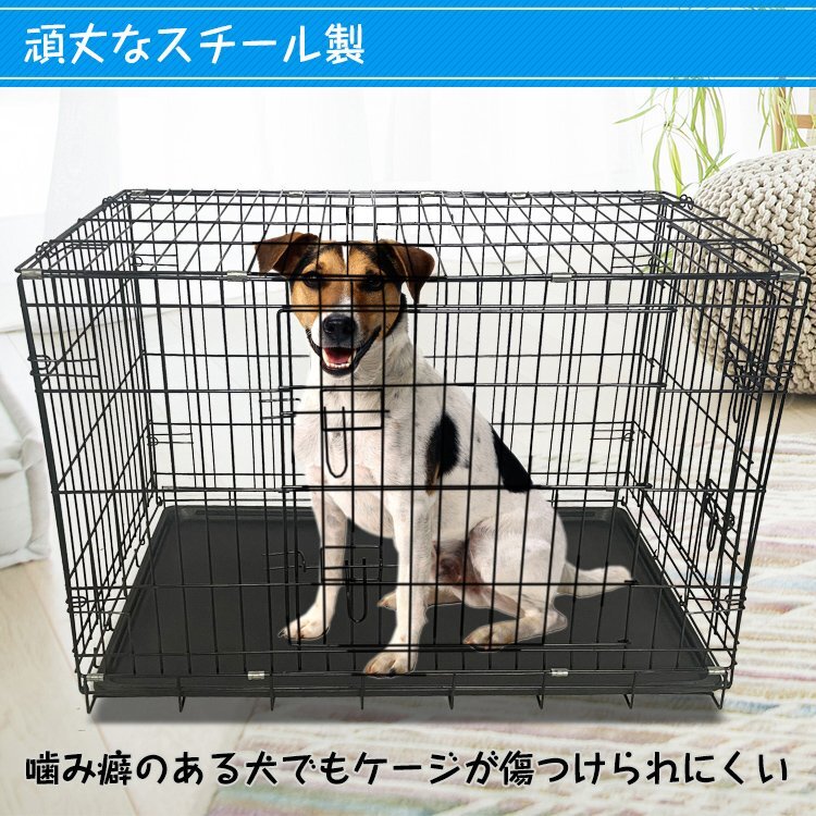 1 иен домашнее животное клетка собака складной средний выдвижной ящик tray двойной дверь домашнее животное Circle 90cm×56cm×62cm ручка имеется собачья конура steel pt066