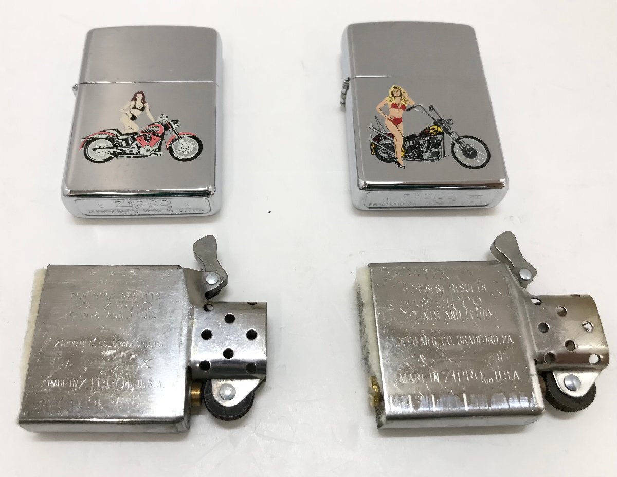 【rmm】 ZIPPO ジッポー バイク オートバイ アメリカン 女性 A・ⅩⅡ E・Ⅹ刻印 ２点セット 着火確認済み_画像5