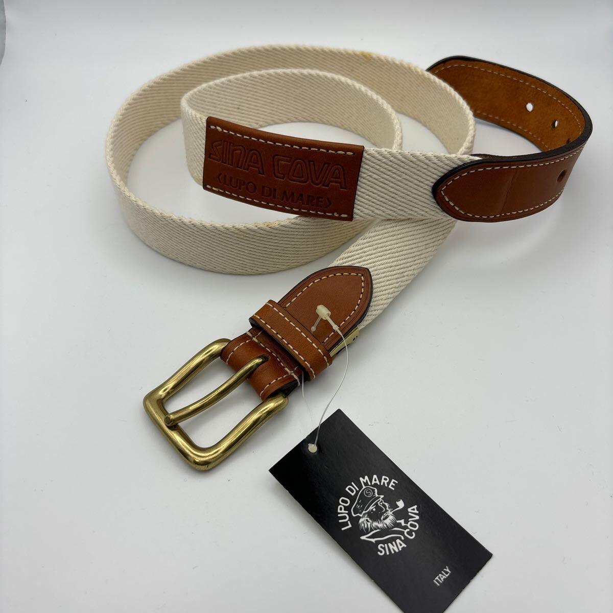  dead stock unused sinakobaSINA COVA leather original leather using belt . canvas Italy made Vintage ITALY tag attaching men's 