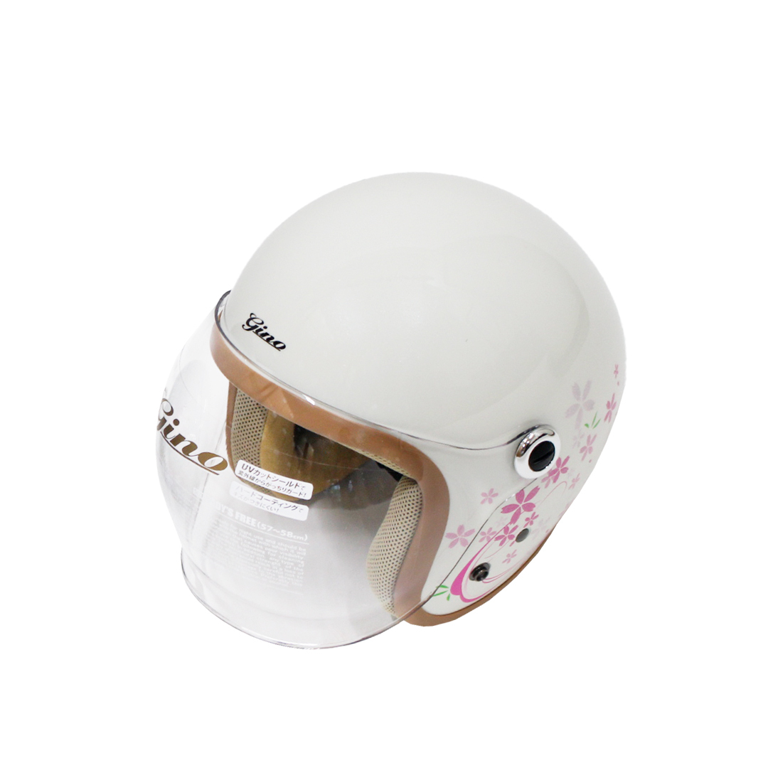 ヘルメット バイク (ホワイト) ジェットヘルメット 洗濯 可能 レディース 女性用 バブルシールド 花柄 桜 キッズ 子供_画像1