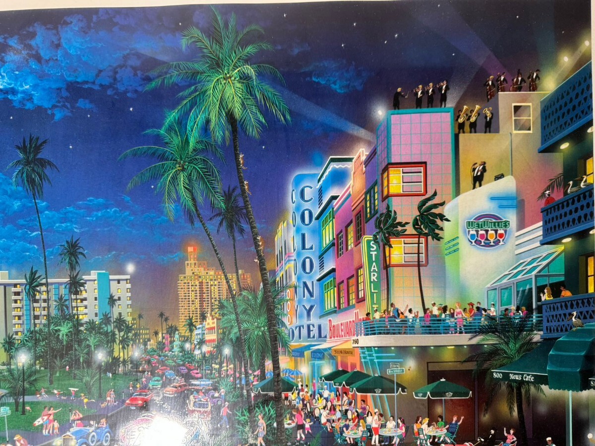 AS745 アレクサンダー・チェン 『Miami South Beach』シルクスクリーン 版画 限定266/695 額装_画像3