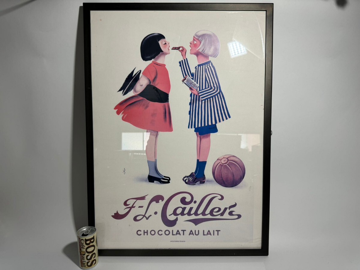 AS746 スイス発　F-L Cailler Chocolat Au Lait チョコレートポスター　額装　厚重5.98kg_画像1