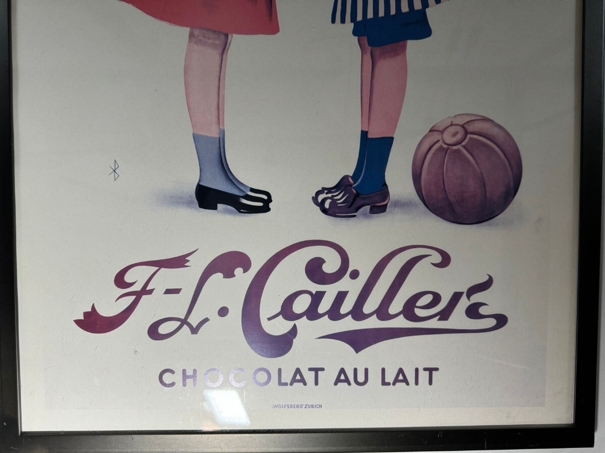 AS746 スイス発　F-L Cailler Chocolat Au Lait チョコレートポスター　額装　厚重5.98kg_画像3