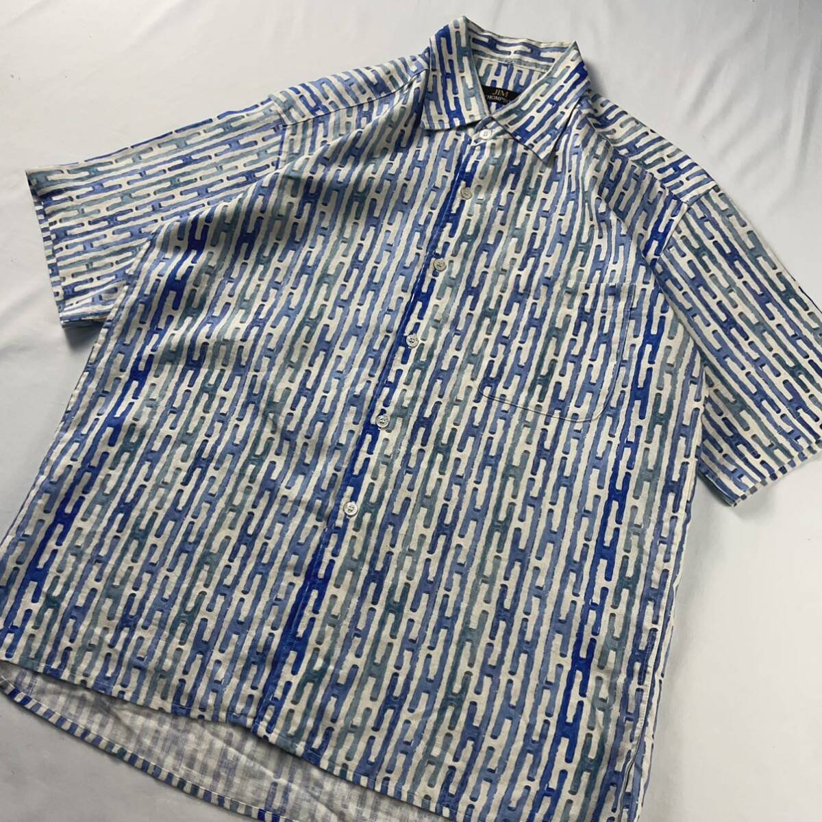 Vintage 90-00s JIM THOMPSON リネン100% 水彩 パステルカラー エスニック 幾何学模様 総柄 デザインシャツ