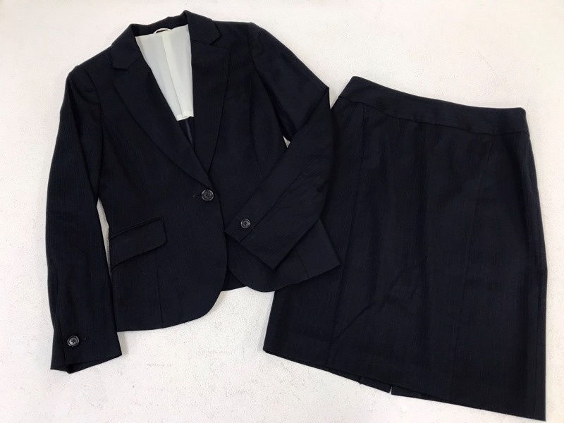 2502 [ Perfect suit ] выставить костюм / жакет * юбка-трапеция размер :9AR цвет : темно-синий полоса 