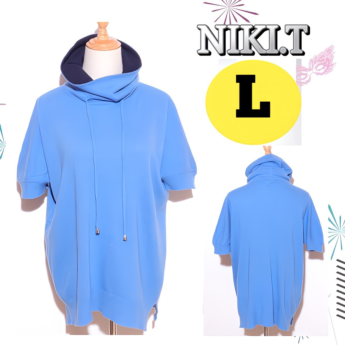 ★美品★ NIKI.T ナイキ トップス ニット 半袖 イタリア製 ハイネック ライトブルー 送料無料 古着 レディース_画像1