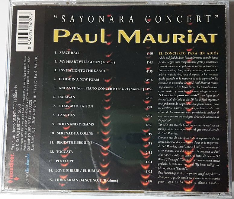 【mondicor 20022】ポール・モーリア／ SAYONARA CONCERT 最後の来日公演実況録音盤の画像2