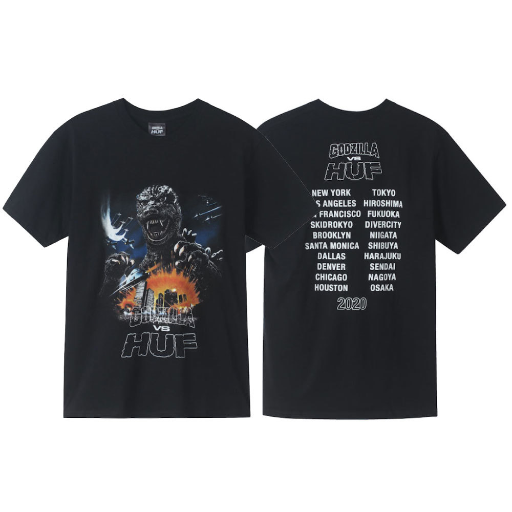 新品 M Huf ハフ vs Godzilla S/S Ture T-Shirt King of the Monsters ゴジラ ツアー ロゴ 半袖 Tシャツ 東宝 コラボレーション_画像1
