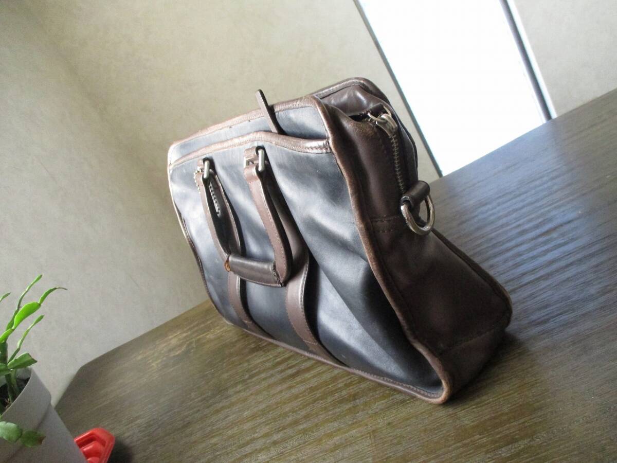 希少 高級 本革 コーチ COACH レザーバッグ ビジネスバッグ ネイビー ブラウン NAVY BROWN Leather Bag JUNK_画像3