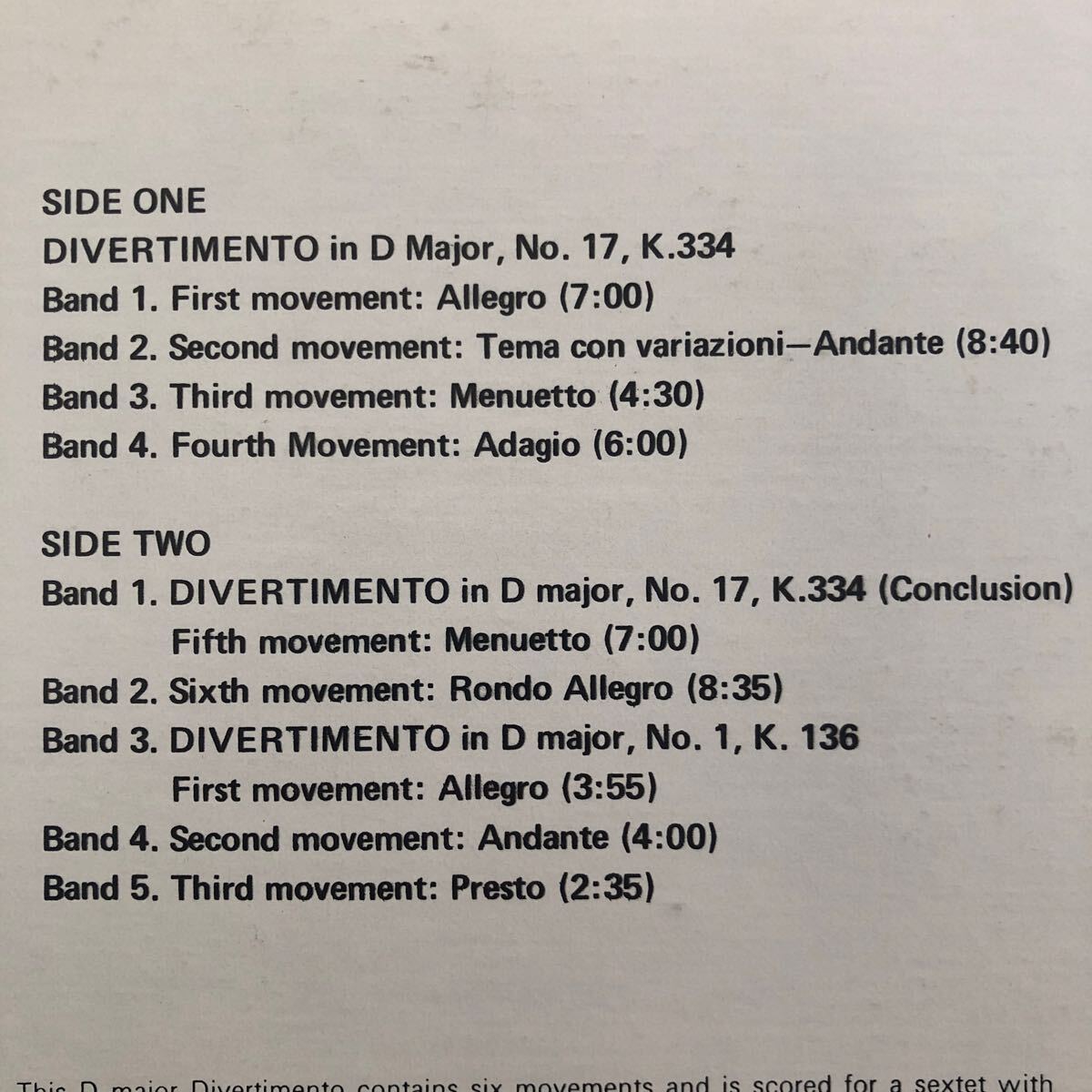 LPレコードMozart Divertimenti No.17 in D,K.334 No.1 in D,K.136 STS-15304 海外版　レトロ　ヴィンテージ_画像3